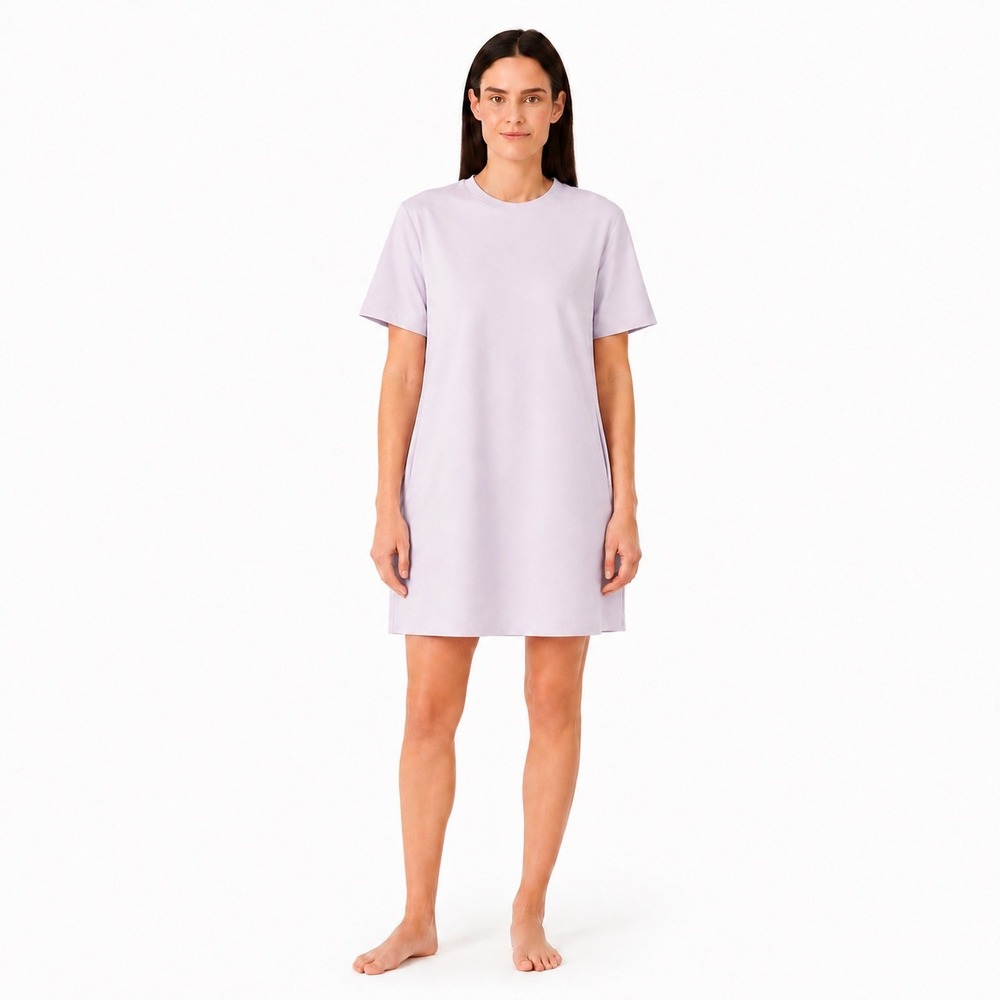 NEW Sam Edelman Women Lavender Logo Swing Dress Short Sleeve Pockets Large NWT
